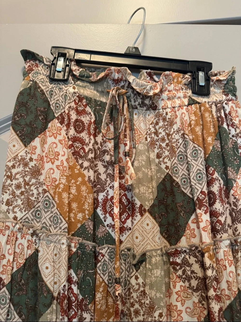 bohme small Patchwork Tiered Maxi Skirt in Green, Mustard, Rust, Cream - Picture 2 of 5